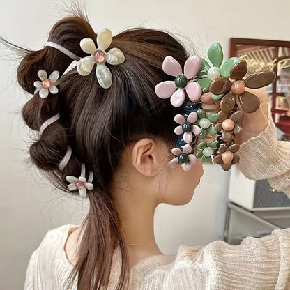 Elegant Floral Bubble Spiral Ponytail Hair Ties