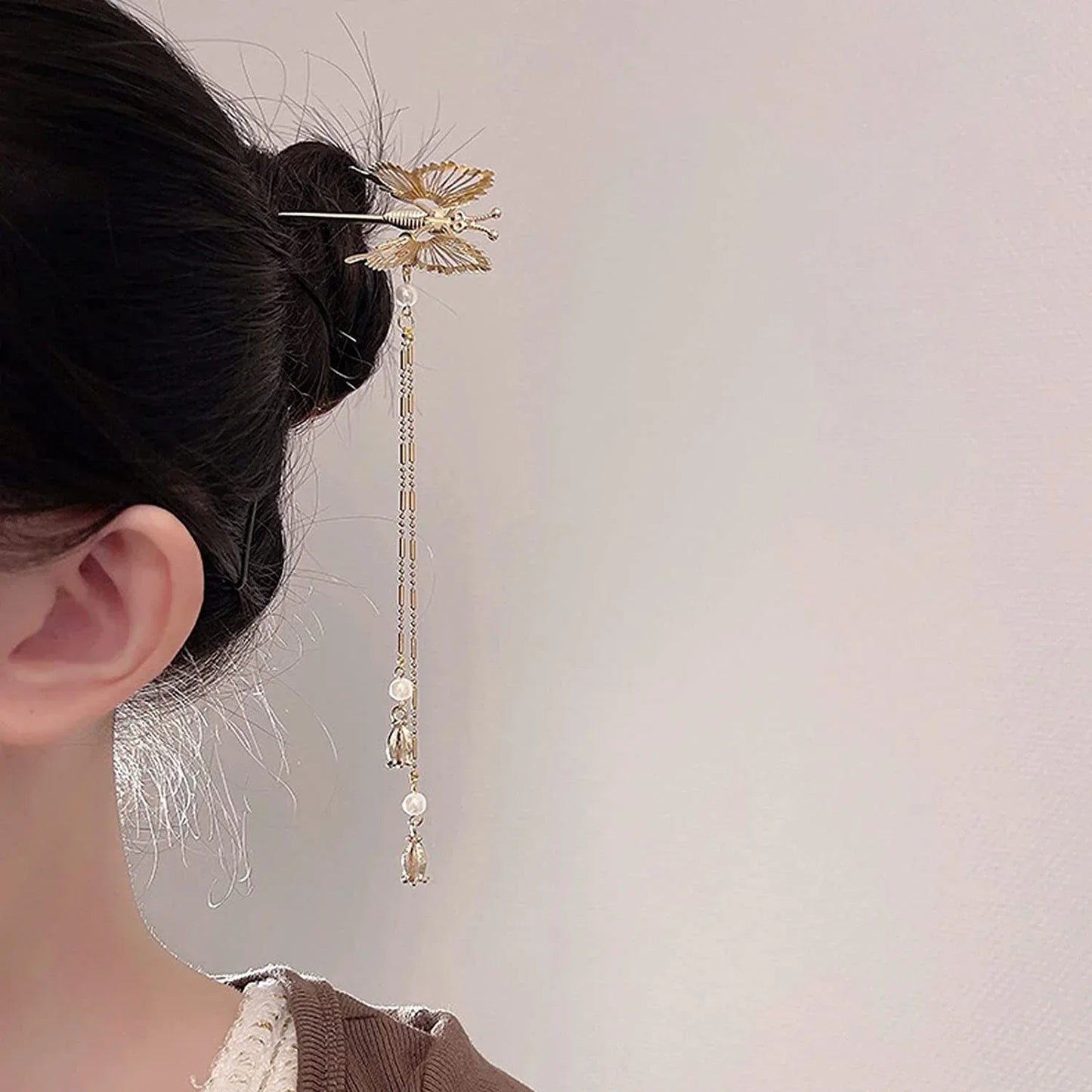 Butterfly Pearl Tassel Hair Stick