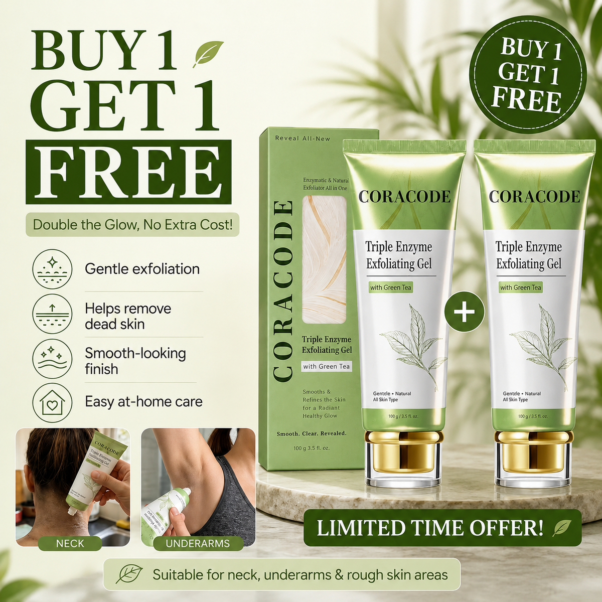 Coracode Triple Enzyme Exfoliating Gel with Green Tea Effect