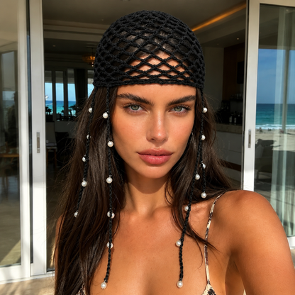 ✨ Pearl Beaded Crochet Hair Cap – Trendy Fashion Hair Accessory