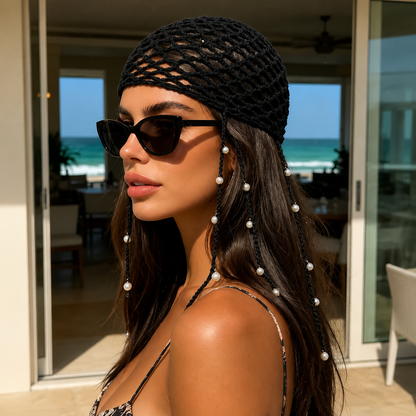 ✨ Pearl Beaded Crochet Hair Cap – Trendy Fashion Hair Accessory