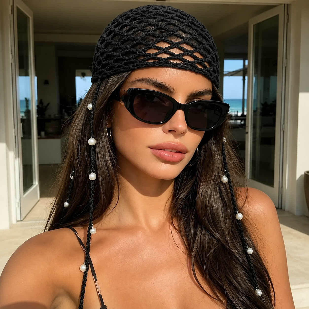 ✨ Pearl Beaded Crochet Hair Cap – Trendy Fashion Hair Accessory