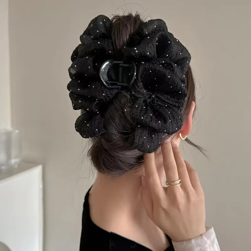 Mesh Bow Bubble Hair Claw Clip With Rhinestones