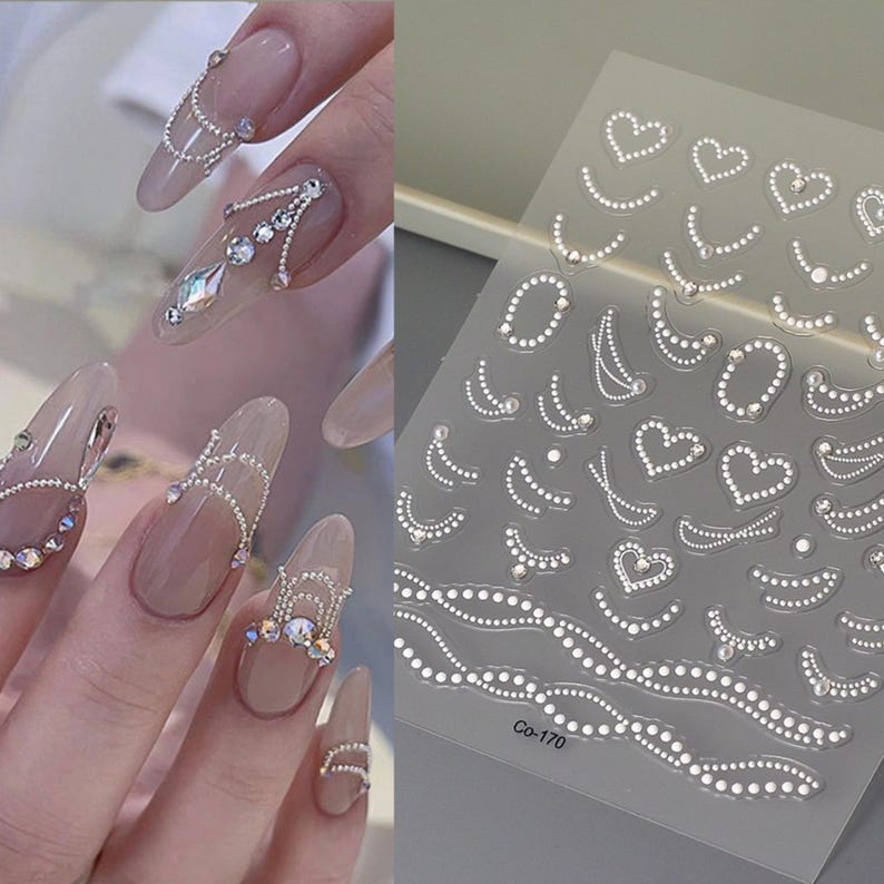 White Heart Shape Nail Stickers 3D