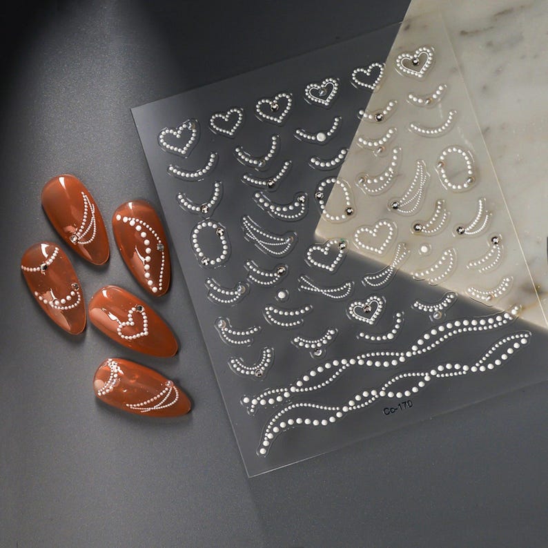 White Heart Shape Nail Stickers 3D