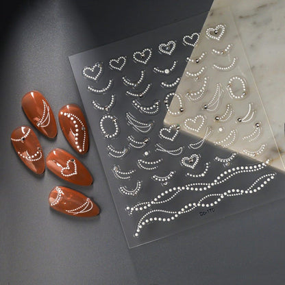 White Heart Shape Nail Stickers 3D
