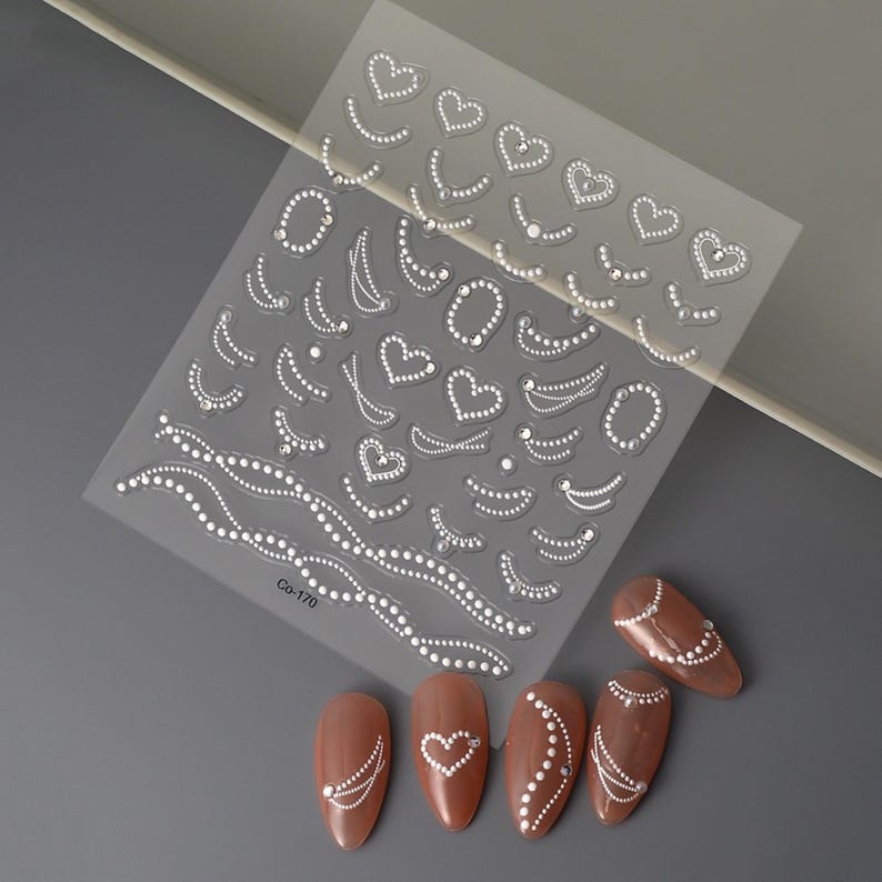 White Heart Shape Nail Stickers 3D