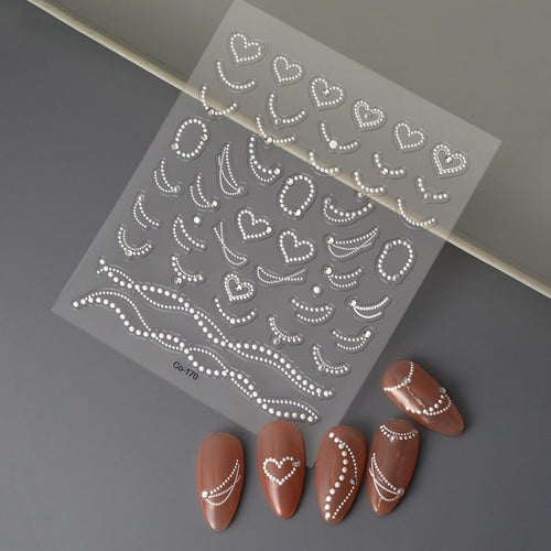 White Heart Shape Nail Stickers 3D