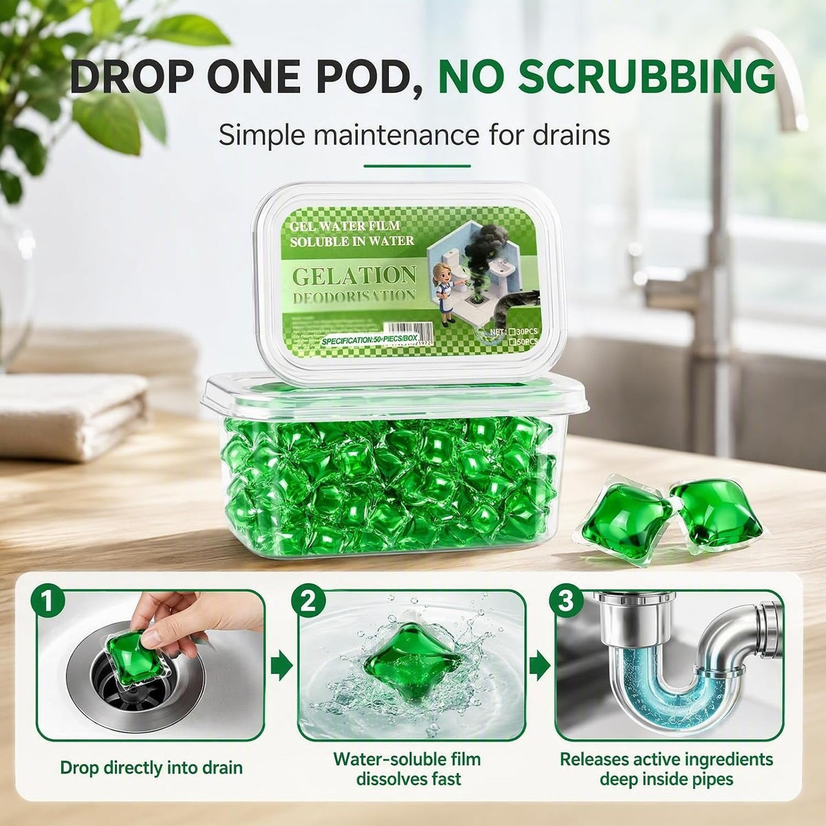 DrainFresh™ Gel Pods – Eliminate Bad Odors & Keep Drains Clean