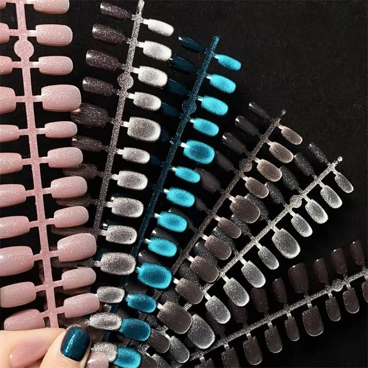 Cat Eye Shimmer Press On Nails + Glue