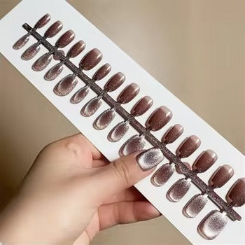 Cat Eye Shimmer Press On Nails + Glue